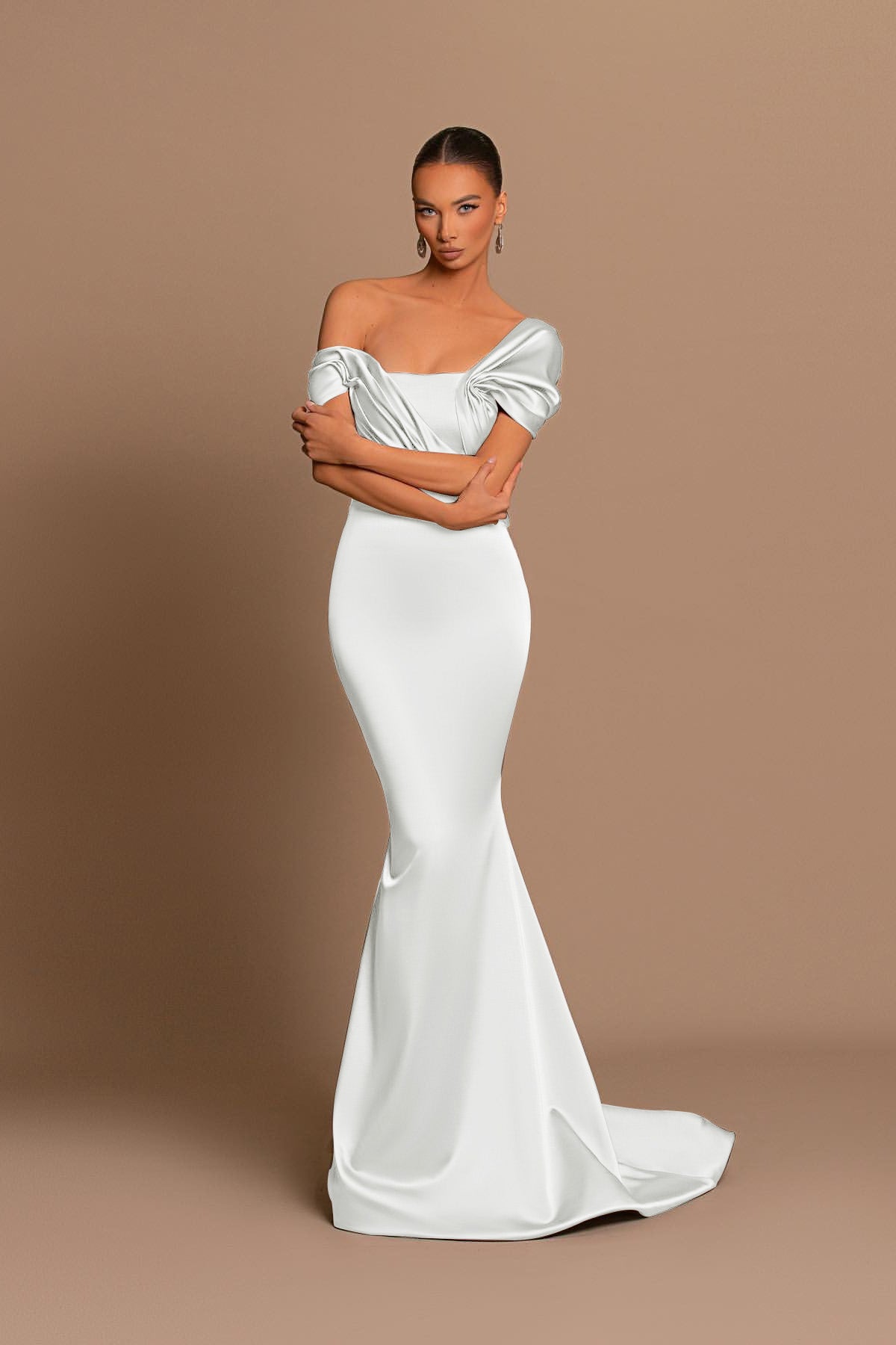 Glamorous Gray Off the Shoulder Mermaid Prom Dress With Pleated BMBRIDE