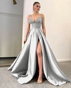 Lavender Spaghetti-Straps Sequins A-Line Evening Dress with Split BM bride