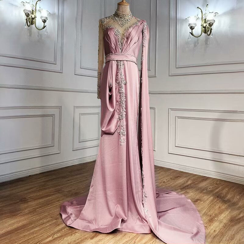 Shinning Yellow Bead Embroidery Mermaid Floor Length Prom Dress With Shawl