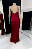 Burgundy Spaghetti Strap Pleated Prom Dress with Sleeveless and Side Slit BM bride