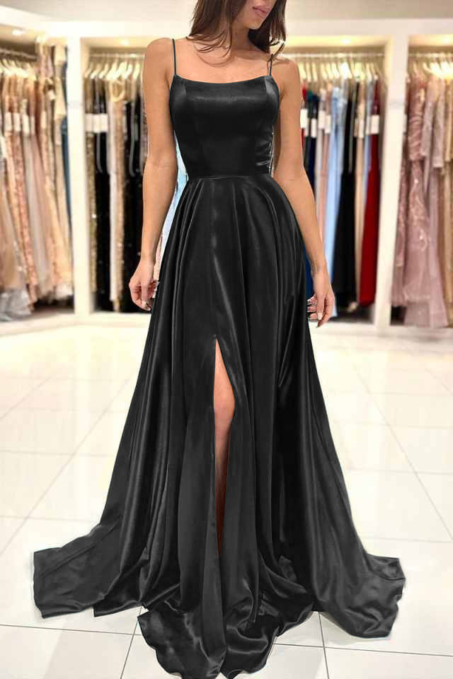 Spaghetti Strap Split Simple Long Prom Dress Green A Line BMBRIDE