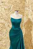 Gorgeous Dark Green Strapless Long Mermaid Prom Dress with Pleated Ruffles BM bride