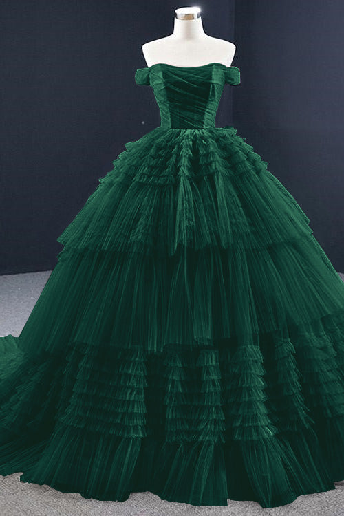 Lotus Off the Shoulder Ball Grown Prom Dress Tulle Layered Strapless On Sale