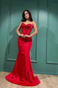 Sweetheart Sleeveless Red Long Mermaid Prom Dress With Beading