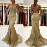 Gold Appliques Mermaid Long Evening Dress BM bride