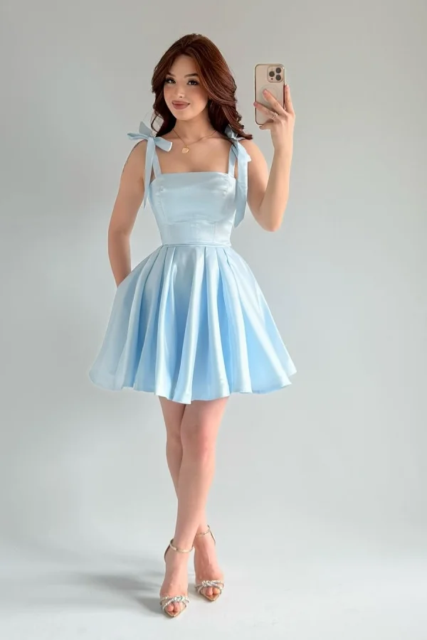 Spaghetti Strap Sleeveless Short A Line Prom Dress With Pleated