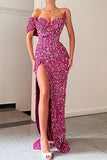 Purple One-Shoulder Sweetheart Mermaid Prom Dress with Split BM bride