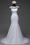 Jewel Neck Long Mermaid Lace Wedding Dress with Tulle Overskirt BM bride