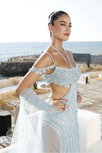 Spaghetti Strap Sleeveless Long Prom Dress With Beading Tulle