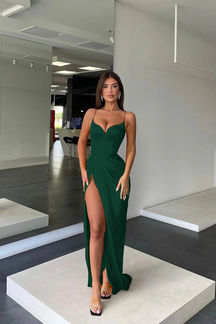 Orange Prom Dress Charmeuse Sleeveless Spaghetti Strap With Split