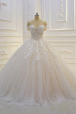 Off-the-Shoulder Sweetheart Ball Gown Wedding Dress with Sequin Lace Appliques BM bride