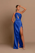 Charming Mauve Ball Gown One Shoulder Spaghetti Straps Skeleton with Slit BM bride