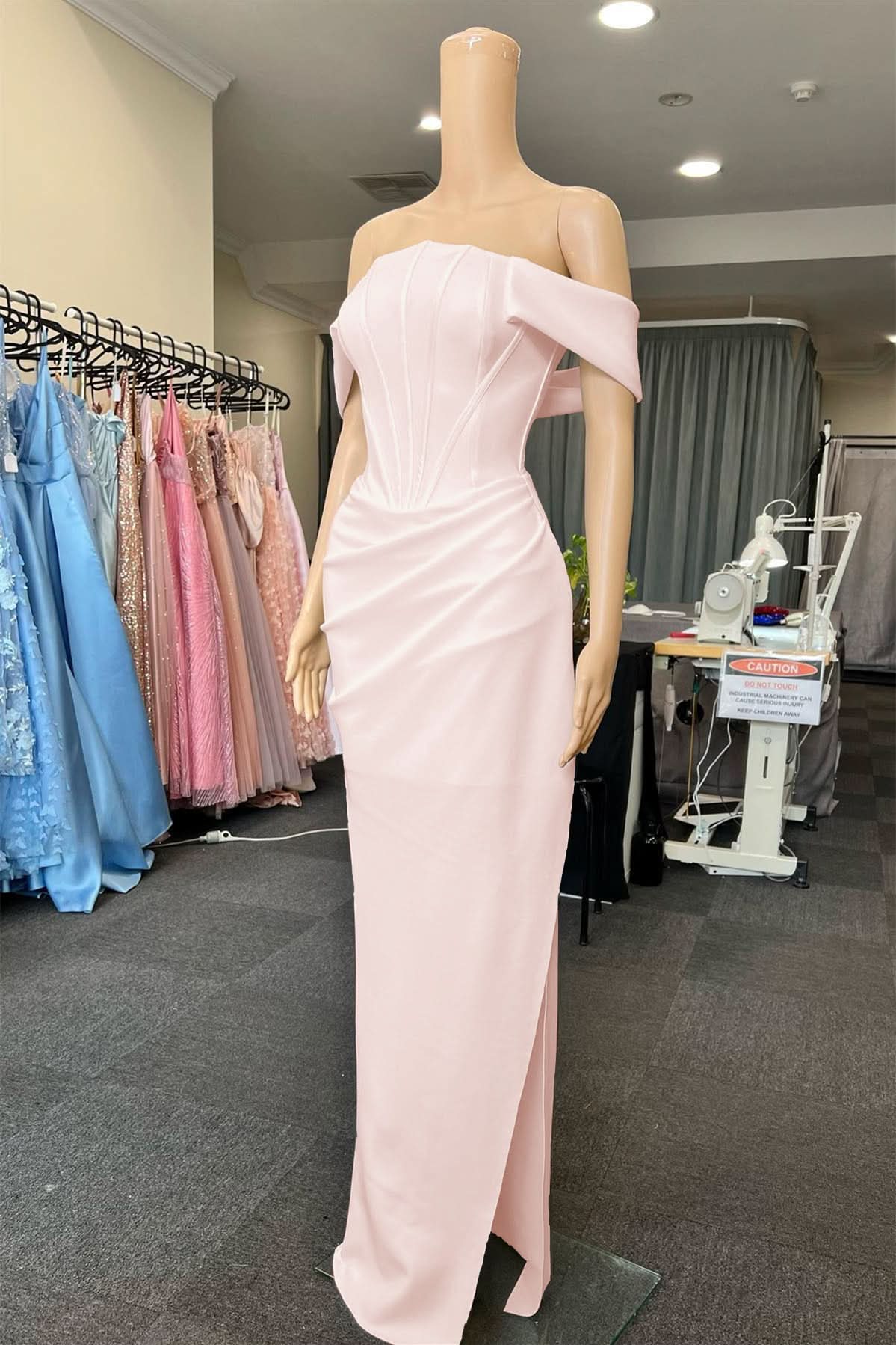 White Off-the-Shoulder Pleated Mermaid Prom Dress with Slit BM bride