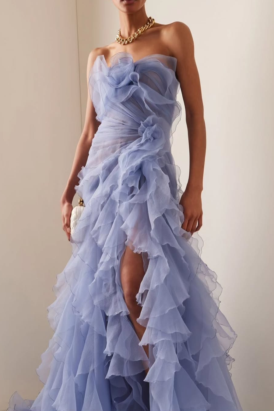 Strapless Sleeveless Long High Split Prom Dress With Pleated BMBRIDE