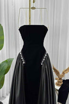 Black Strapless Sleeveless Long Prom Dress With Pleated Beading