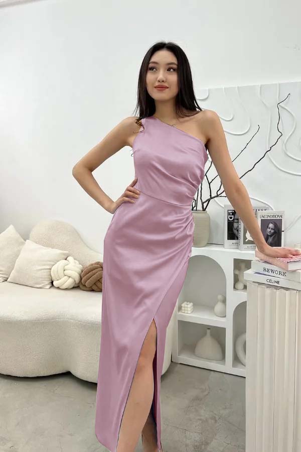 Chic Sleeveless One Shoulder Long Prom Dress With Pleated Split BMBRIDE