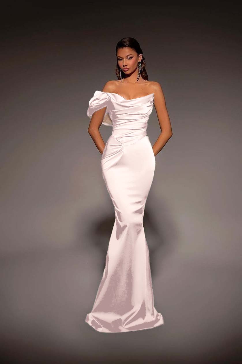 One Shoulder Strapless Long Mermaid Prom Dress With Pleated BMBRIDE