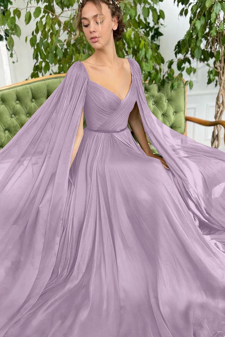 Elegant Green Long Sleeves Formal Belt Prom Dress Tulle With Split BMBRIDE
