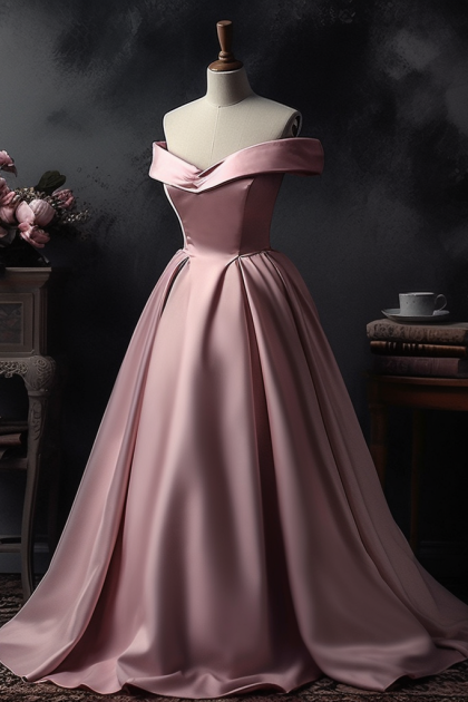 A-Line Off-the-Shoulder Pink Prom Dress Sleeveless Strapless Long BM bride