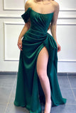 Dark Green Strapless Off-the-Shoulder Mermaid Prom Dress with Split BM bride