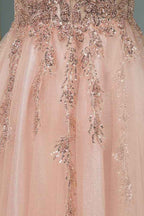 Spaghetti Strap V Neck Sleeveless Prom Dress With Beading Appliques