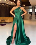 Dark Green One-Shoulder Mermaid Evening Dress with Split and Beadings BM bride