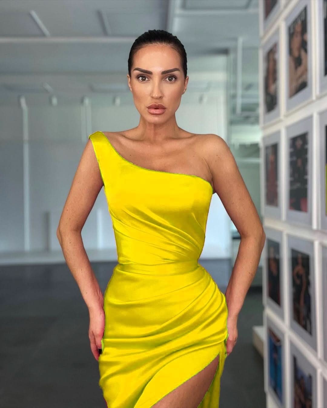 Elegant Rose One Shoulder Evening Dress with Sleeveless and Slit BM bride