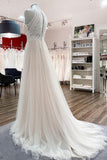 Long A-Line Halter Backless Wedding Dress with Tulle Lace BM bride