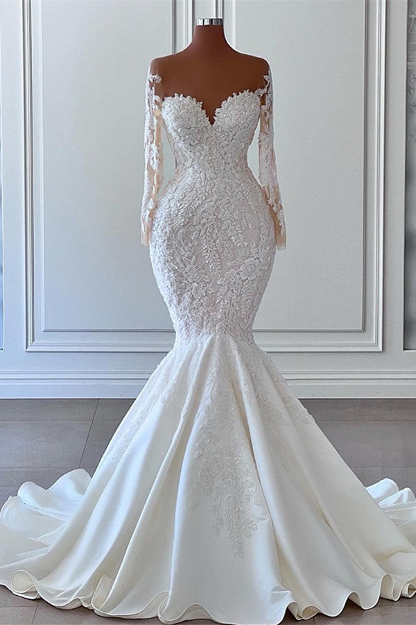 Sweetheart Long Sleeve Mermaid Wedding Dress with Applique BM bride