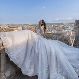 Chic Long Princess Sweetheart Wedding Dress with Floral Lace Appliques BM bride