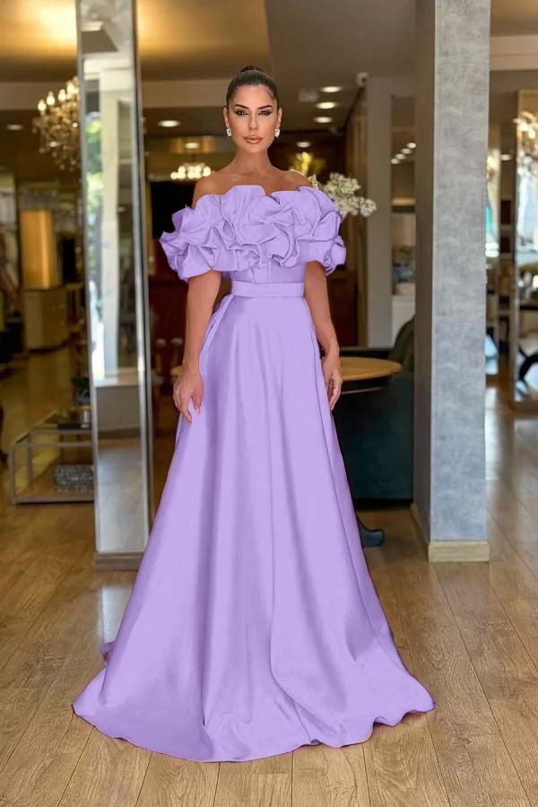 Off the Shoulder Sleeveless A Line Long Prom Dress With Pleated BMBRIDE