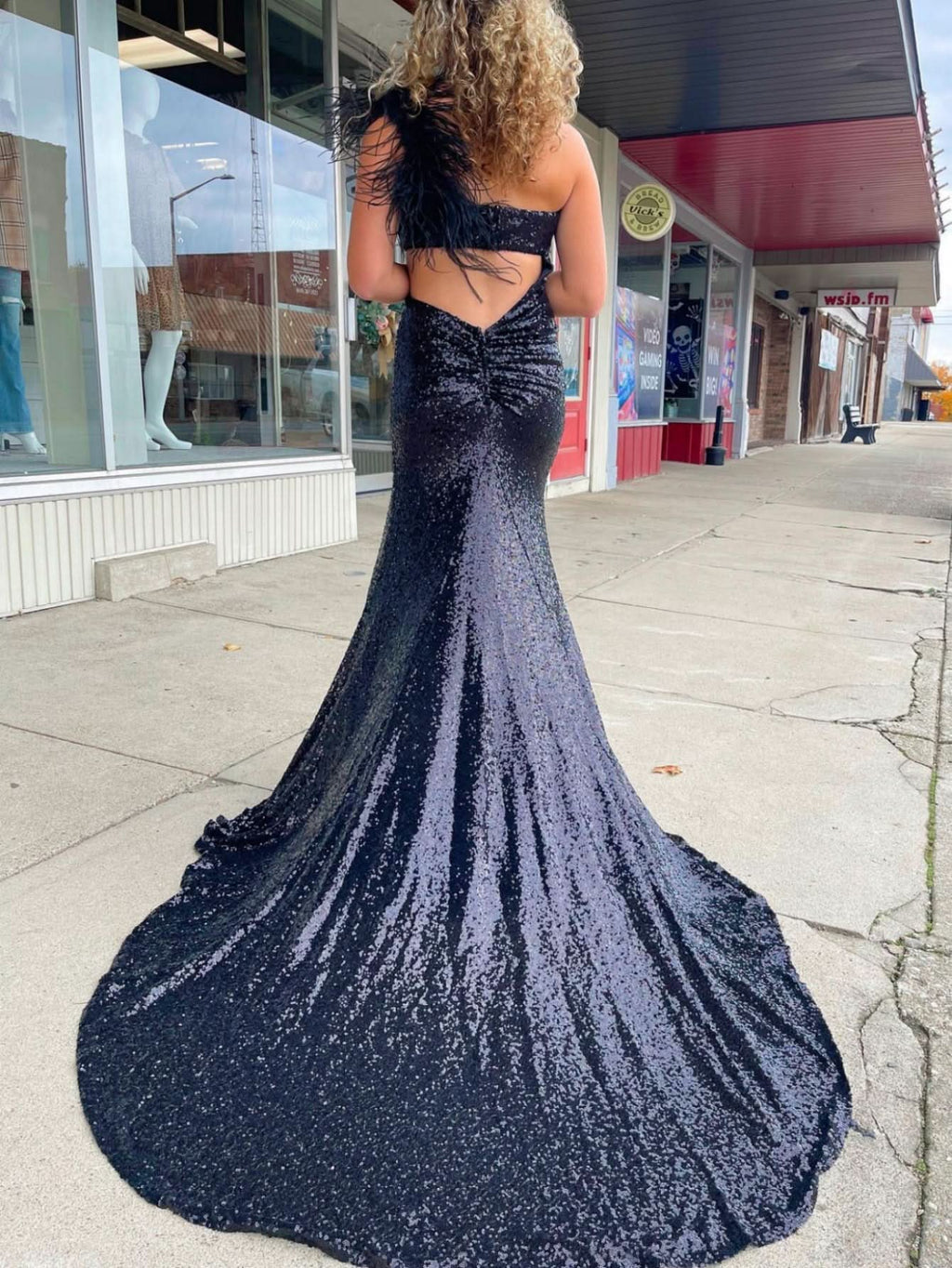 Unique One Shoulder Sparkly Black Mermaid Prom Dress BM bride
