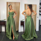 Spaghetti-Straps Prom Dress Long with Pocket BM bride