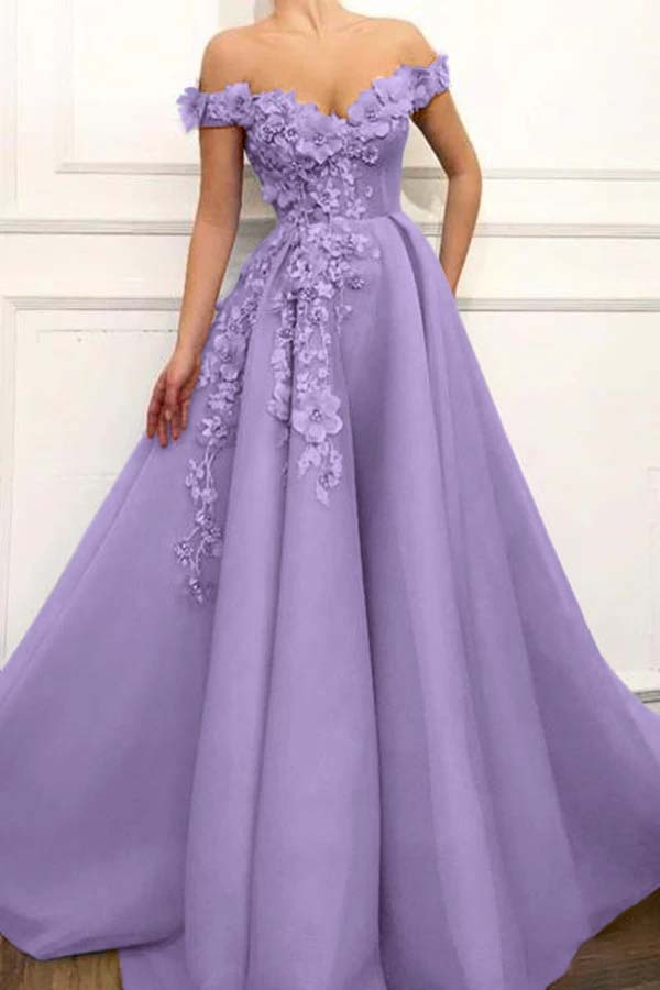 Strapless Off the Shoulder Sleeveless Long Prom Dress With Appliques BMBRIDE