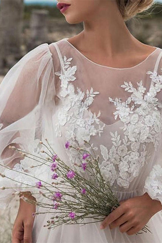 Bubble Sleeve Tulle Lace Wedding Dress BM bride