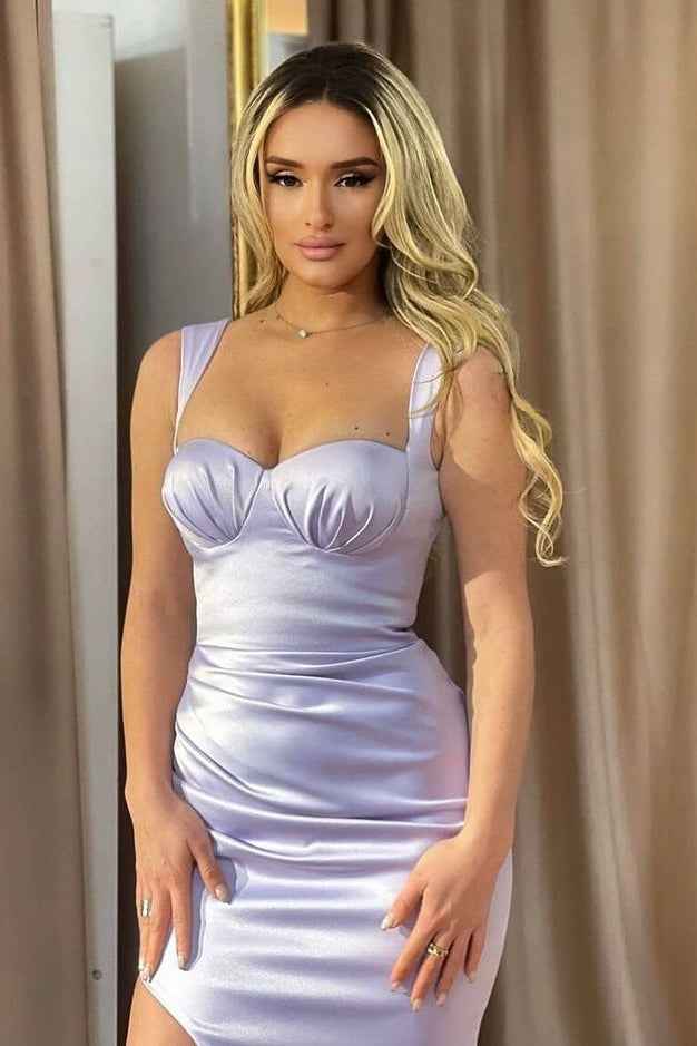 Shoulder Straps Sweetheart Light Purple Mermaid Prom Dress With Split