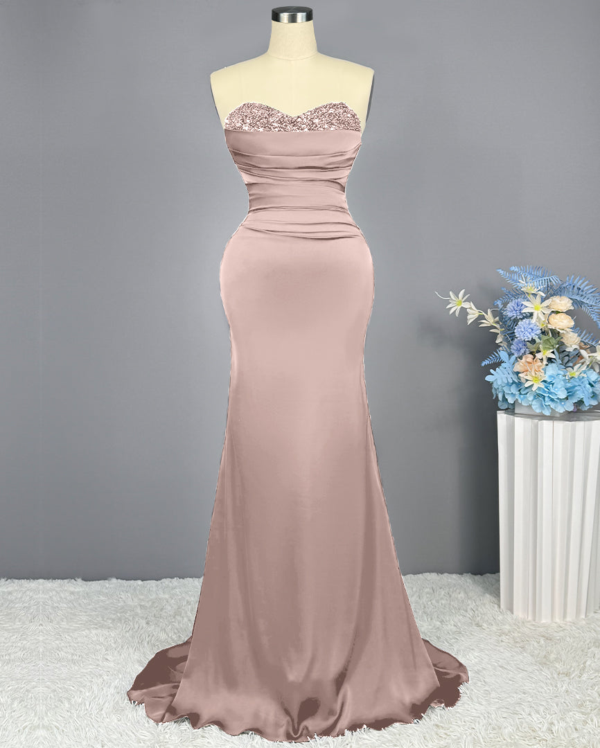 Red Sweetheart Sleeveless Sequined Mermaid Prom Dress BM bride