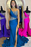 Sparkly Blue Sheath Sequins Long Prom Dress with an Elegant Slit for a Chic Look BM bride