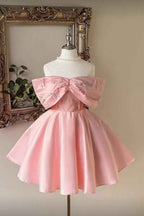 Off The Shoulder Sleeveless Short A Line Prom Dress With Applique BMBRIDE