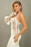 Spaghetti Strap Charmeuse Lace Applique Mermaid Wedding Dress BM bride