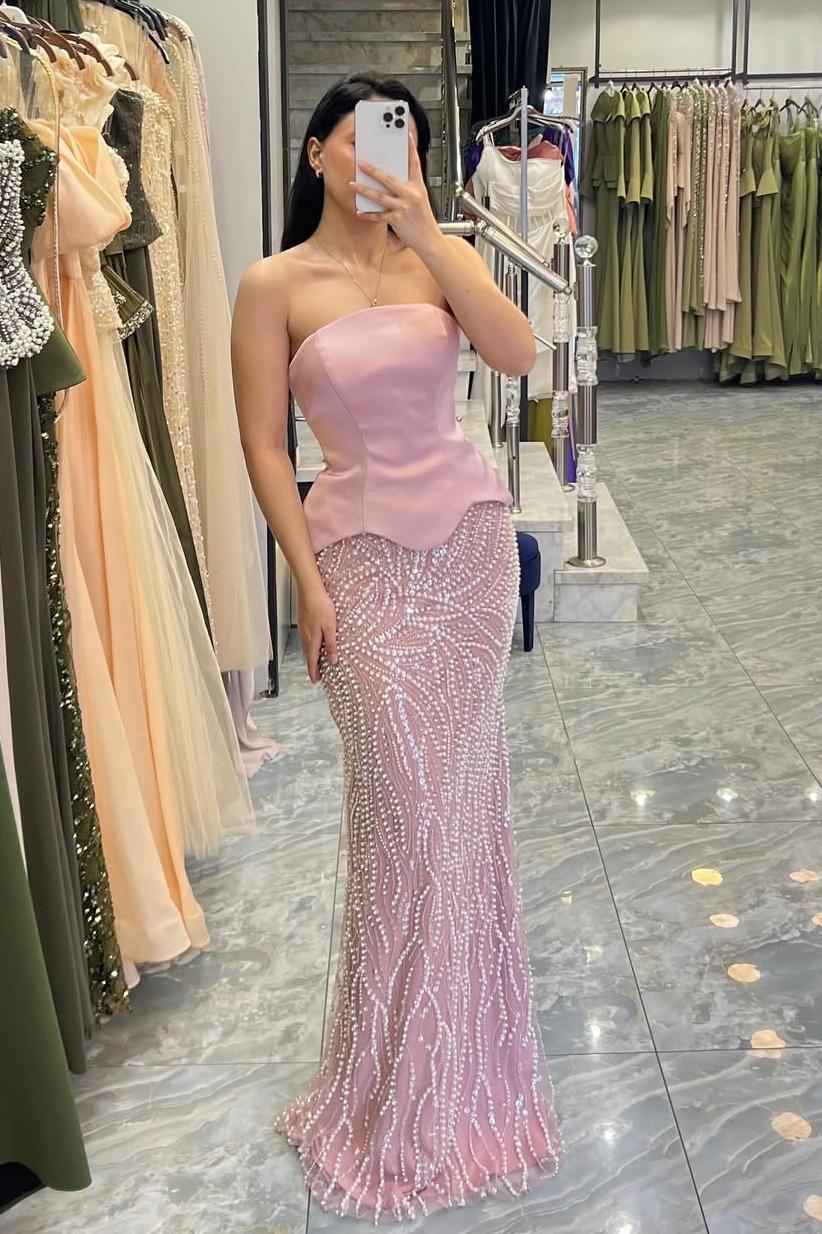 Strapless Sleeveless Long Mermaid Prom Dress With Pleated Beading