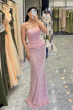 Strapless Sleeveless Long Mermaid Prom Dress With Pleated Beading