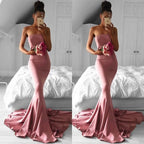 Pink Strapless Mermaid Prom Dress BM bride