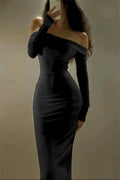 Off the Shoulder Strapless Long Sleeves Long Prom Dress With Pleated BMBRIDE