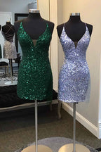 Sparkly Dark Green Sequin Tight Homecoming Dress with Fringes