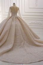Bateau Long Sleeve Floor-Length Ball Gown Wedding Dress with Ruffles BM bride