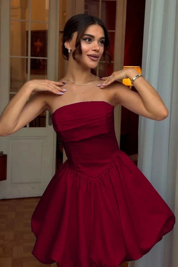 Chic Strapless Sleeveless Short A Line Prom Dress With Pleated BMBRIDE