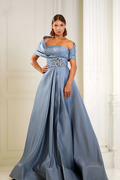 Off the Shoulder Sleeveless Long Prom Dress With Pleated Beading BMBRIDE
