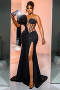 One Shoulder Long Sleeve Long Mermaid Prom Dress With Beading BMBRIDE