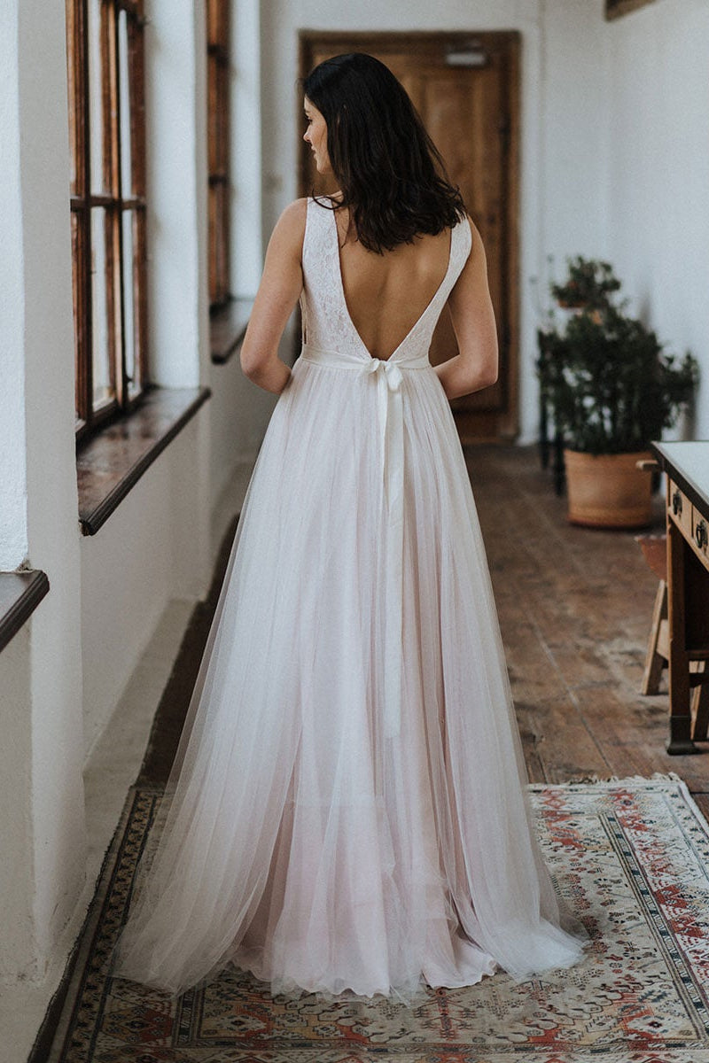 Open Back Lace Beach Wedding Dress BM bride